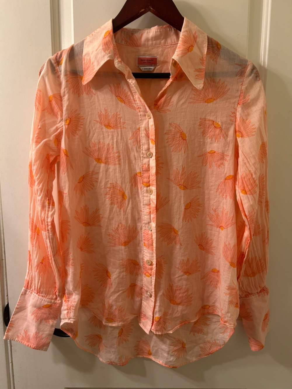 KATE SPADE Peach and Orange Floral Button-Down Shirt, Sz S